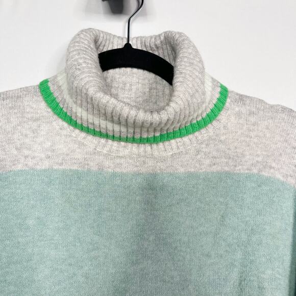 New J Crew S Green Gray Striped Turtleneck Sweater Supersoft Yarn Merino Alpaca - Picture 3 of 12